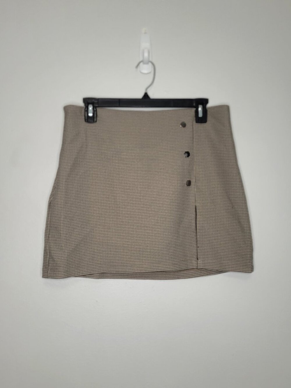 Order Plus tan black plaid pull on micro mini side slit preppy academia skirt L
